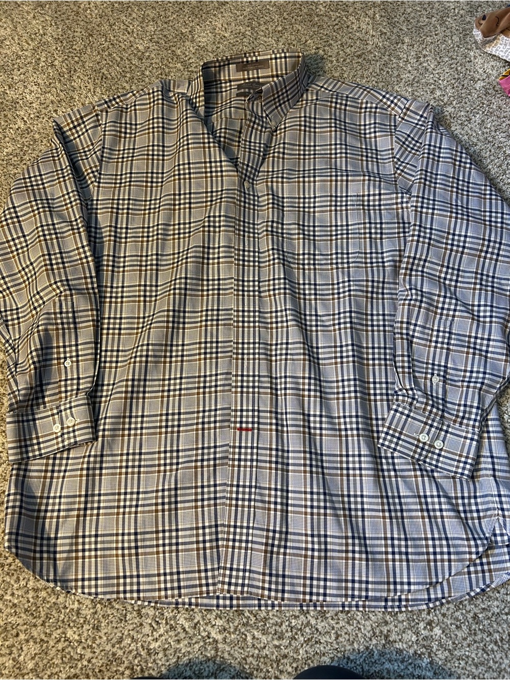 Daniel Cremieux Plaid Dress Shirt in Beige and Blue